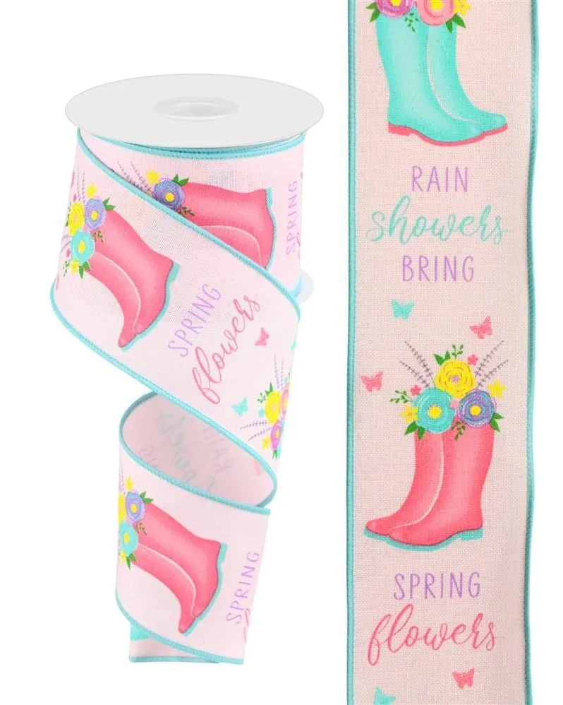 2.5" Floral Rain Boot Ribbon: Pink - 10yds