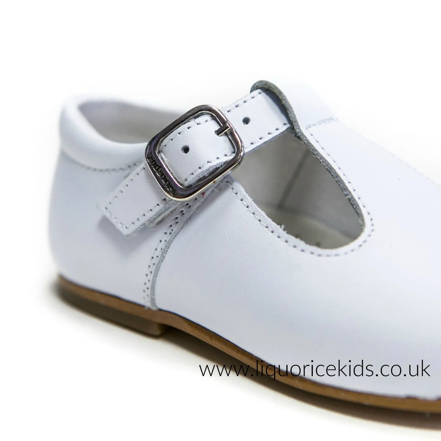 Andanines White Leather T-Bar Shoes