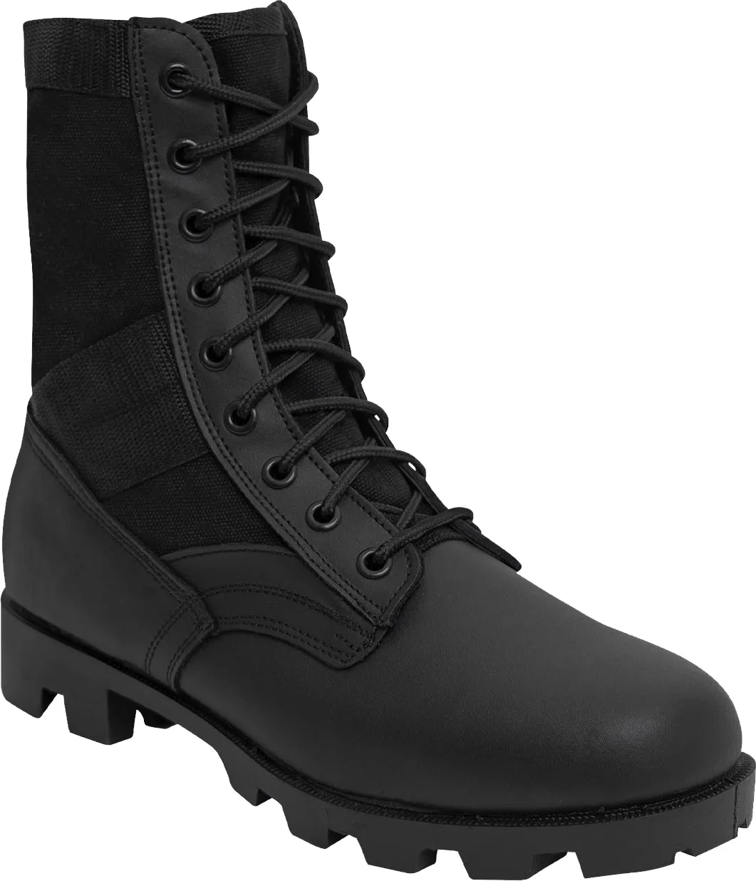 Black Military Vietnam Era Style Jungle Boots - Leather & Canvas Panama Sole Boot