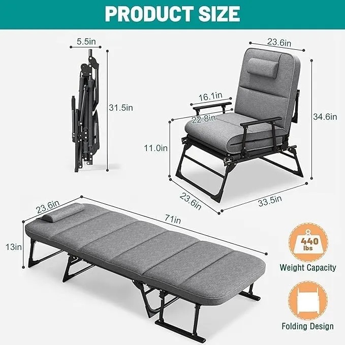 Brikipth New Camping Cot for Adults, Folding Bed with Mattress, Portable Bed for Sleeping Lounge Chair Multi Use Fold up Bed with Adjustable 5-Positions for Home, Office || Pack of 1