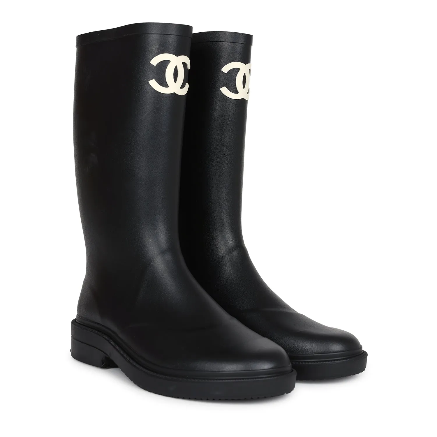 Chanel Black High Caoutchouc CC Boots EU 41