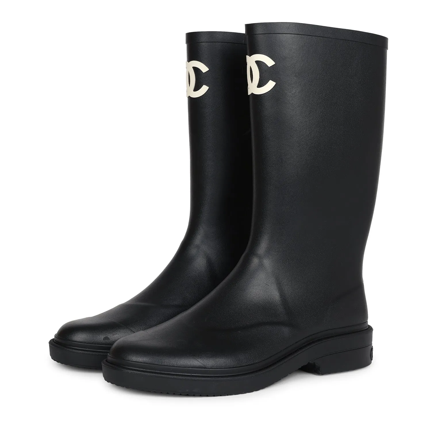 Chanel Black High Caoutchouc CC Boots EU 41