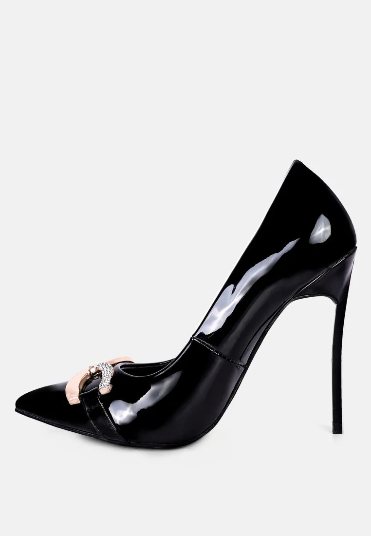 COCKTAIL Buckle Embellished Stiletto Pump Shoes in Black