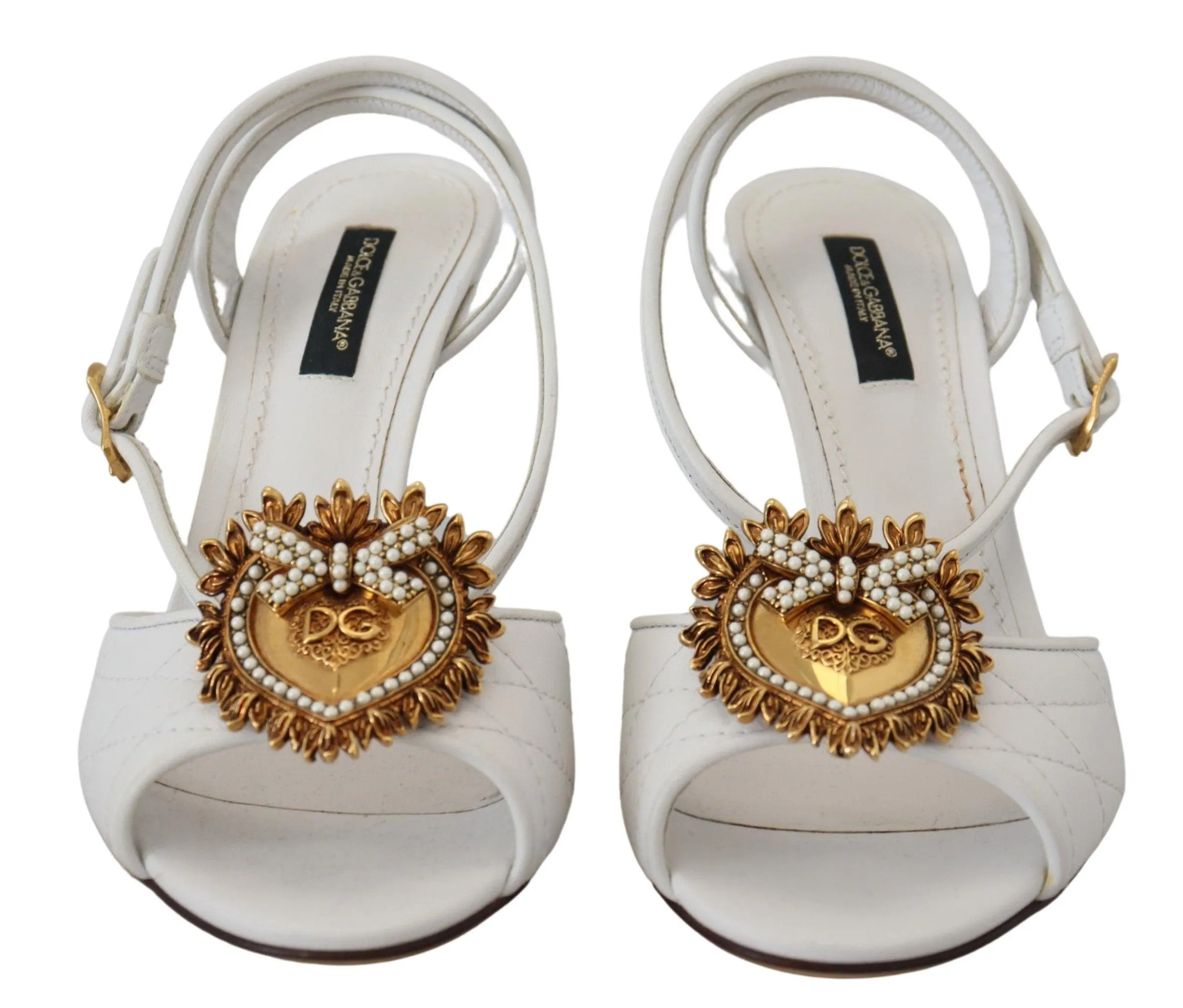 Dolce & Gabbana White Devotion Embellished Sandals Shoes