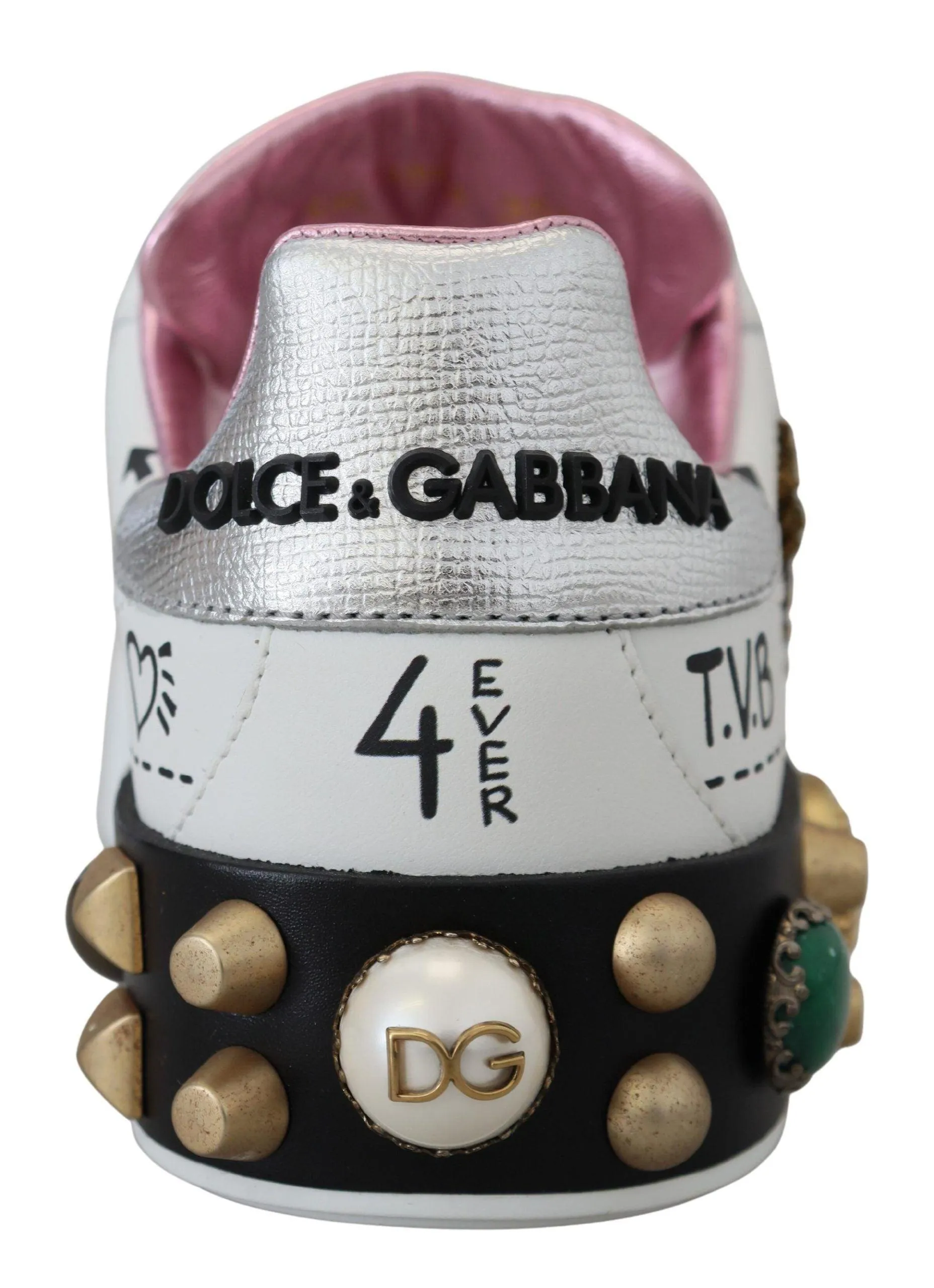 Dolce & Gabbana White Leather Crystal Queen Crown Sneakers Shoes