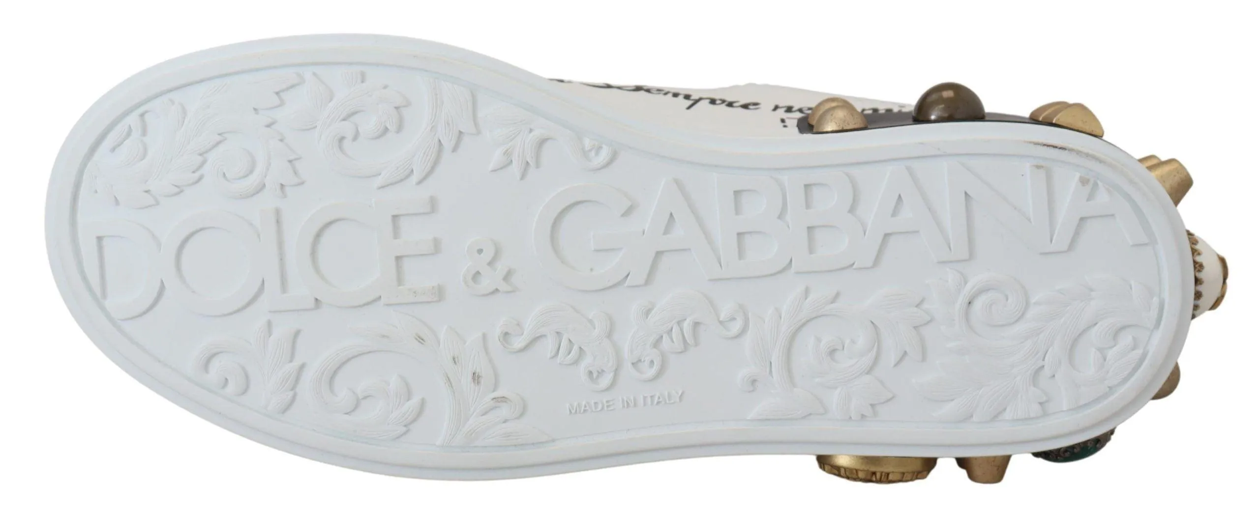 Dolce & Gabbana White Leather Crystal Queen Crown Sneakers Shoes