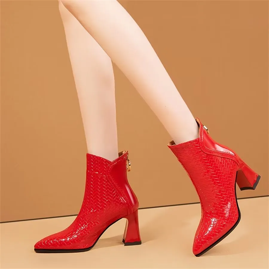 Elegant Zipper Pointed Toe Platform High Heel Boots