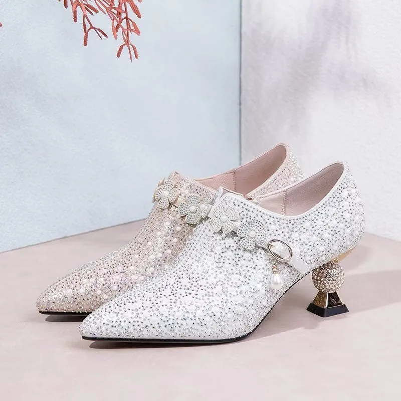 Embossed Elegance: Exotic Slip-On Pointed Toe Heels