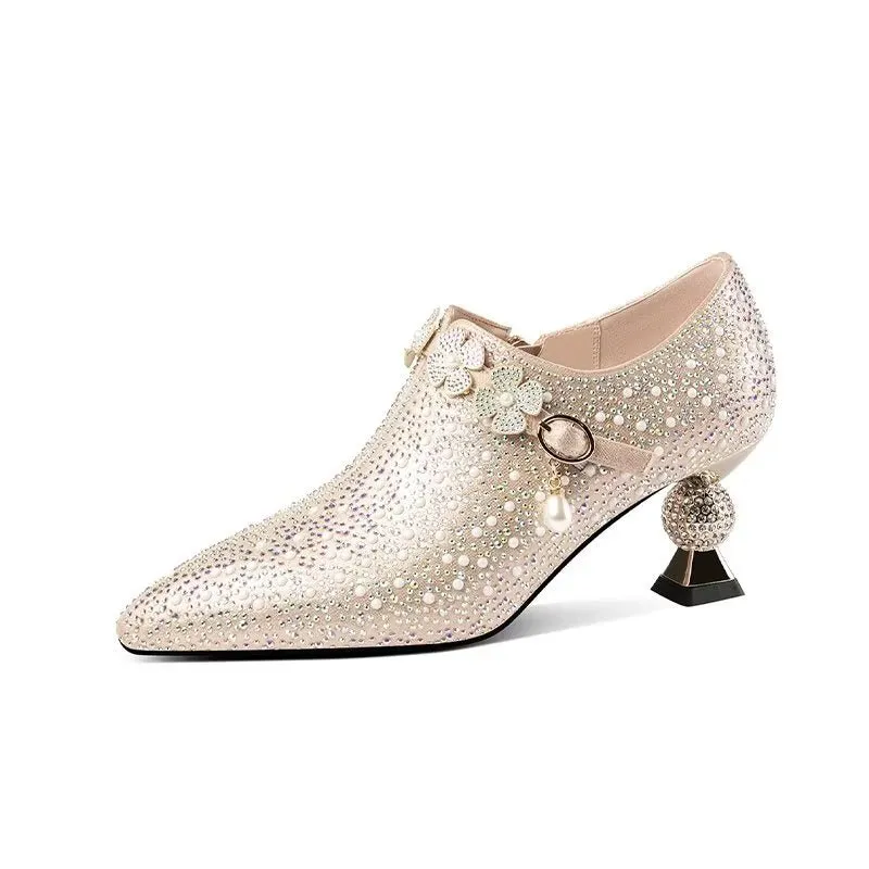 Embossed Elegance: Exotic Slip-On Pointed Toe Heels