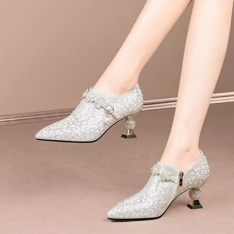 Embossed Elegance: Exotic Slip-On Pointed Toe Heels