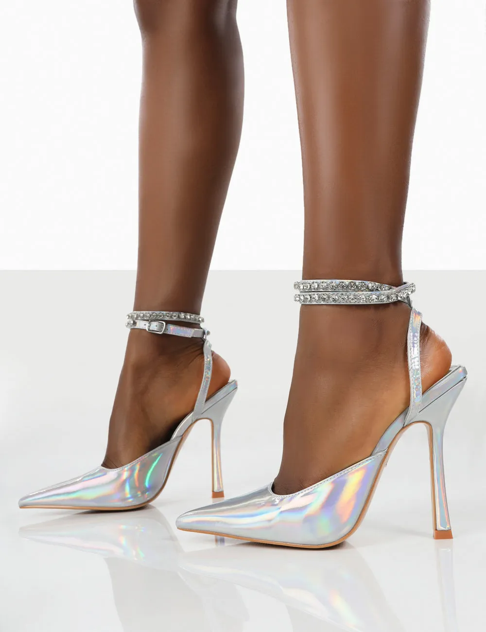 Felicity Iridescent Patent Wrap Around Pointed Toe Court Heels