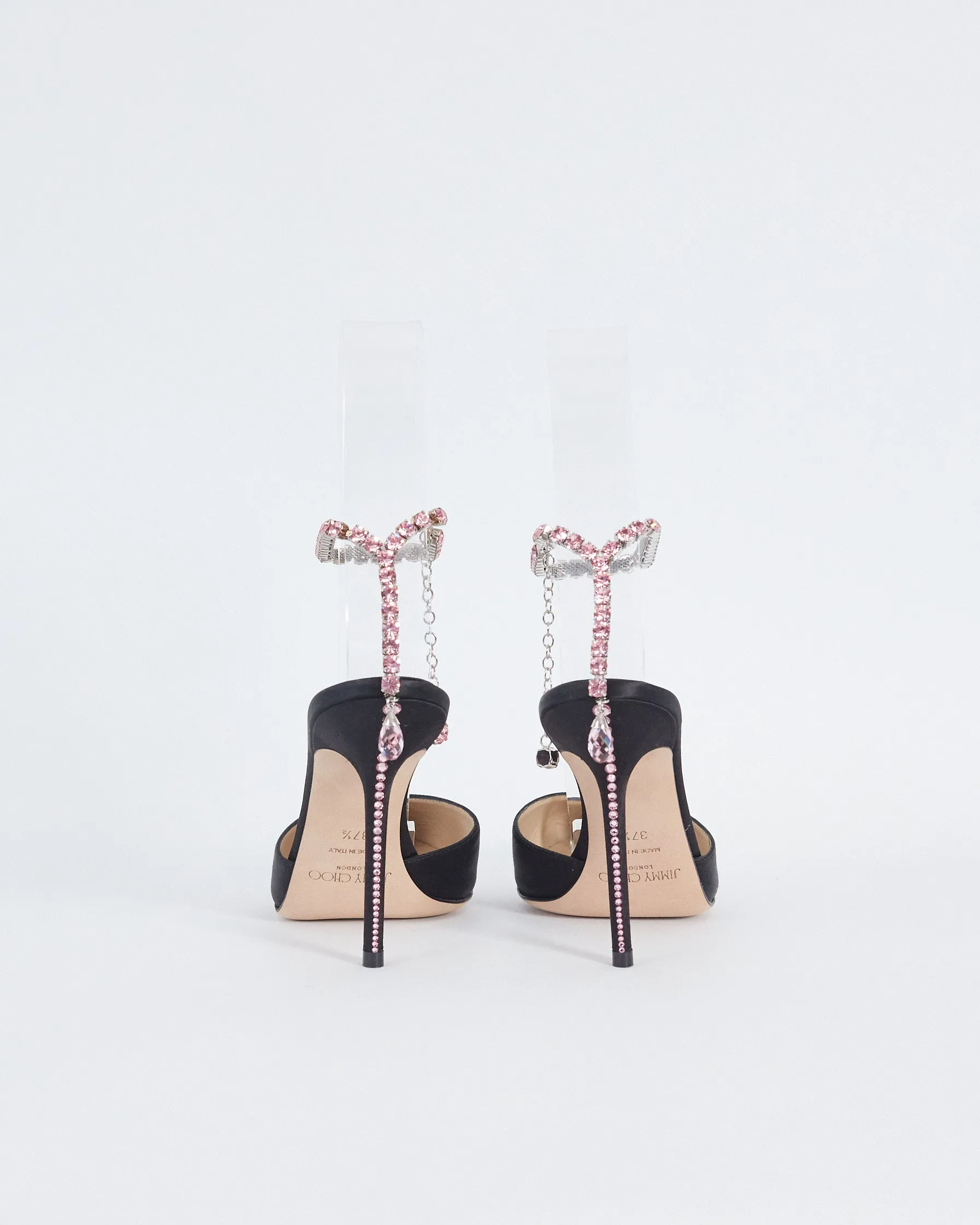 Jimmy Choo 'saeda 100' crystal embellished satin pumps, black & pink, 37.5