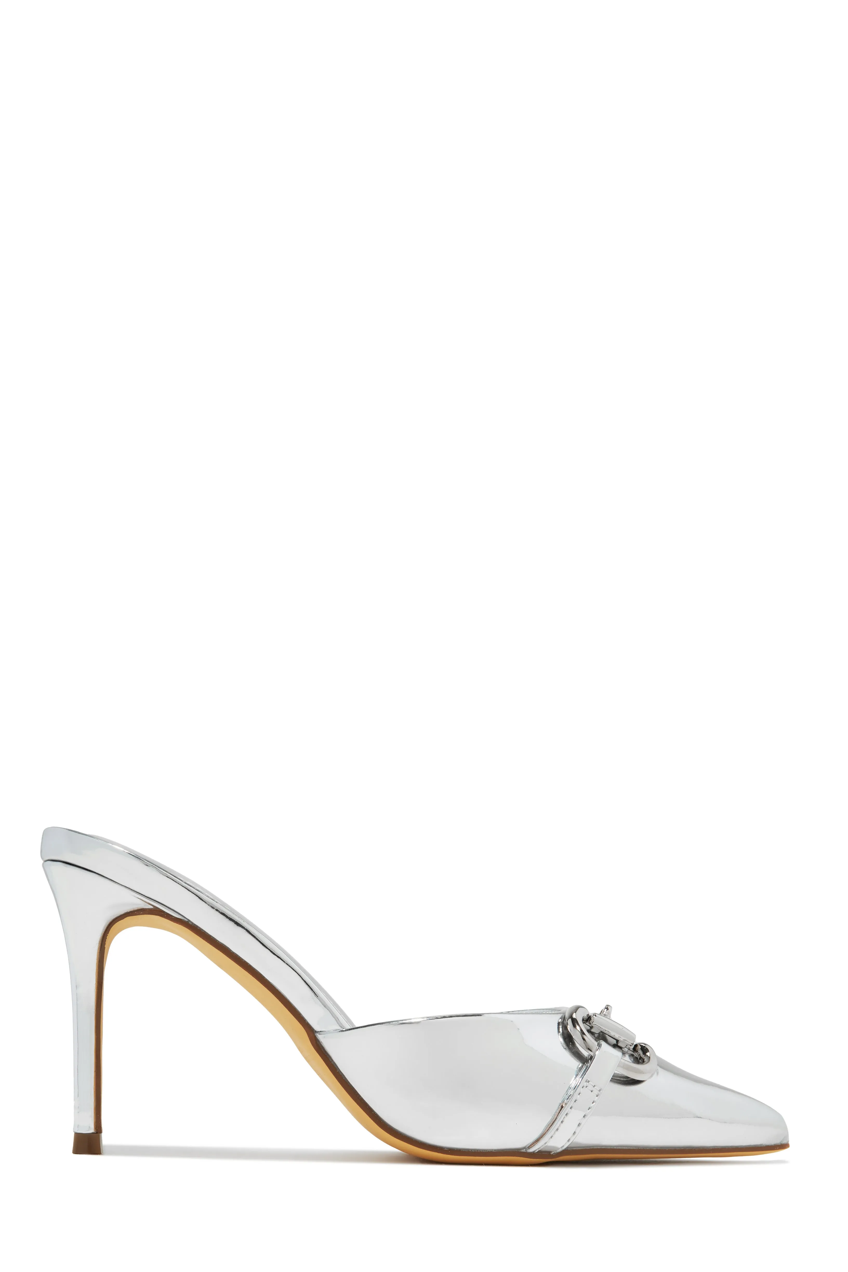 Kaia Pointed Toe Mule Heels - Silver