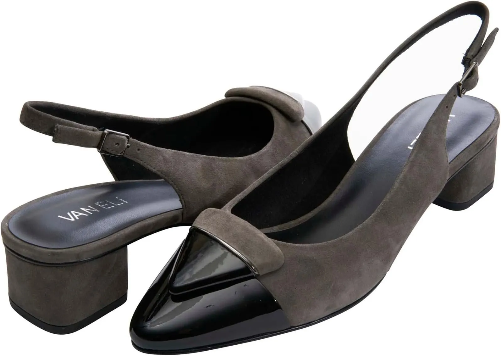 Lomie Vaneli shoes, Gray Suede/Black Patent