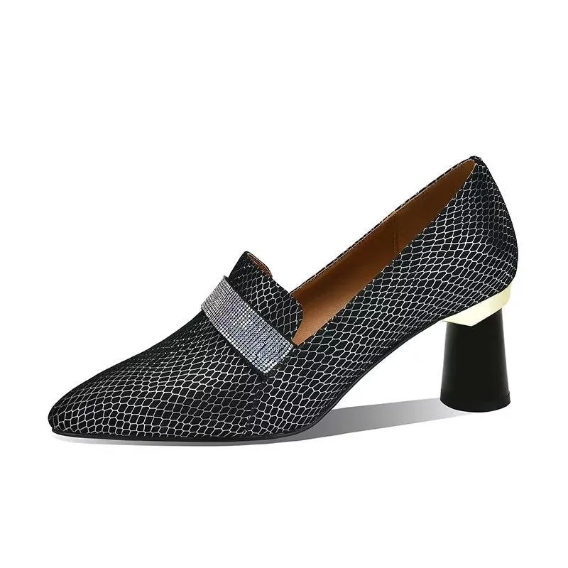 Luxe Exotic Cow Leather Slip-on Heels