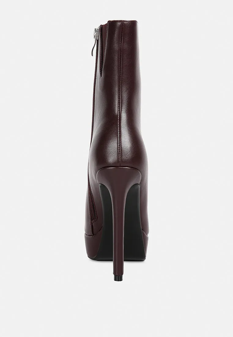 MAGNA Burgundy Platform Heel Ankle Boot