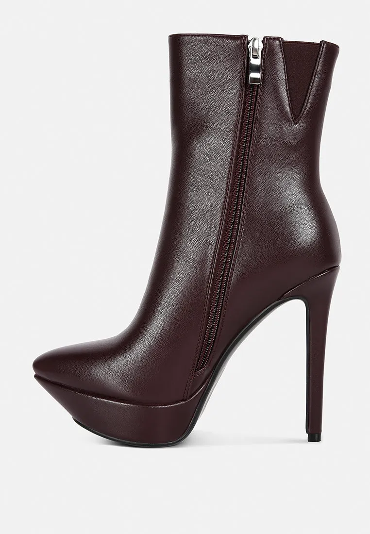 MAGNA Burgundy Platform Heel Ankle Boot