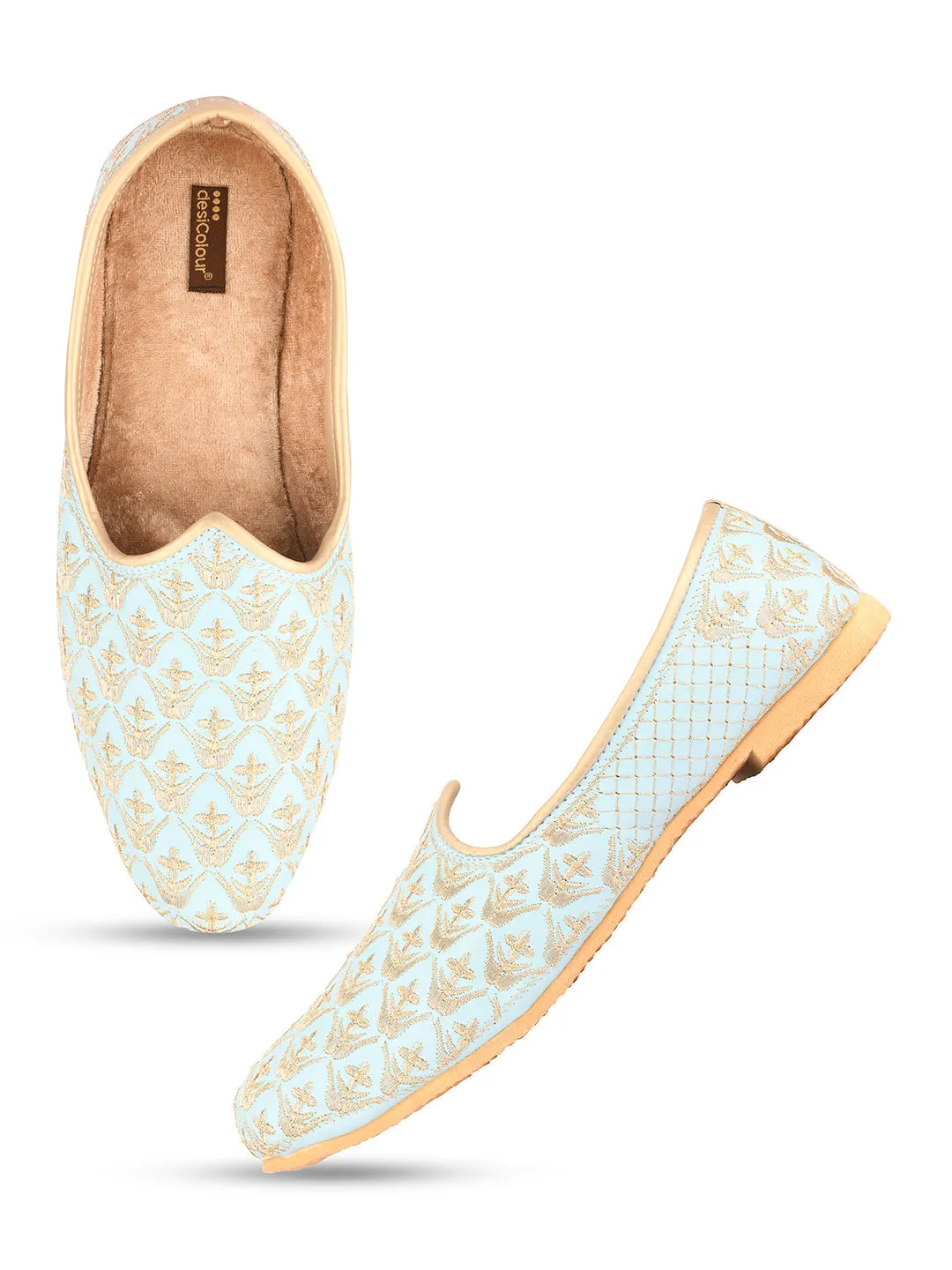 Men's Indian Ethnic Party Wear Sea Green Footwear - Desi Colour