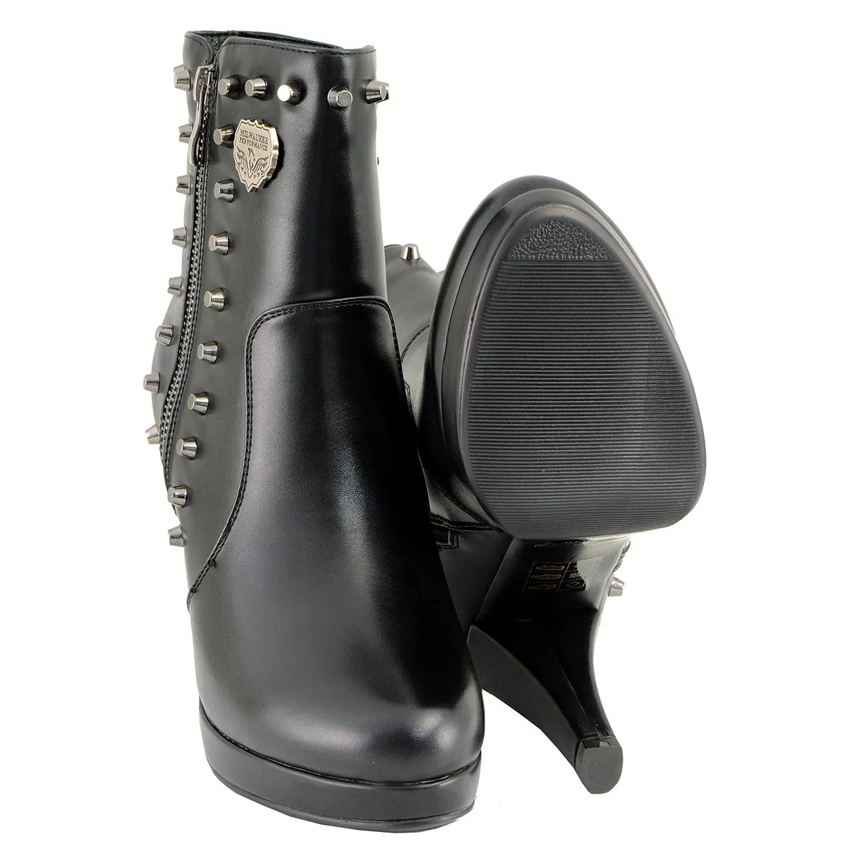 Milwaukee Performance MBL9440 Women's Black Spiked Boots with Side Zippers