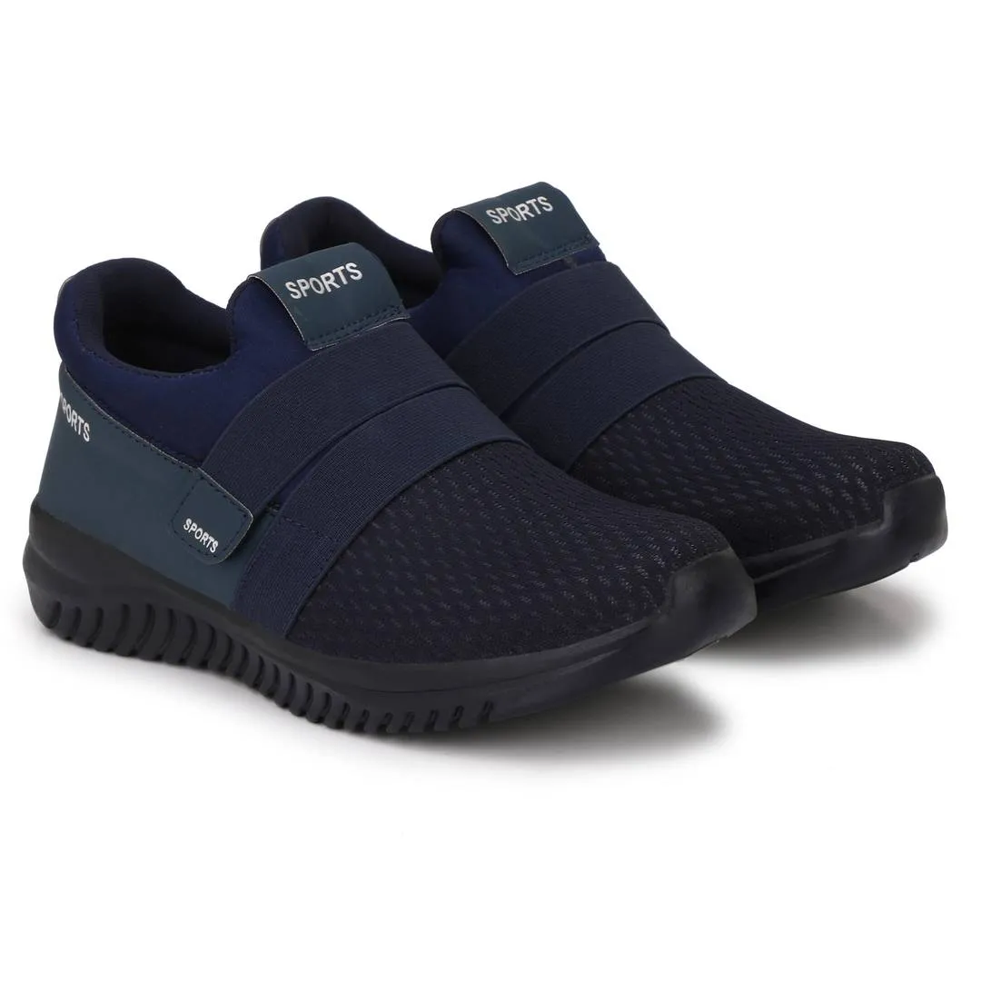 Navy Blue Canvas Mesh Slip On Velcro Casual Wear Walking Running Training Gym Football Sports Shoes