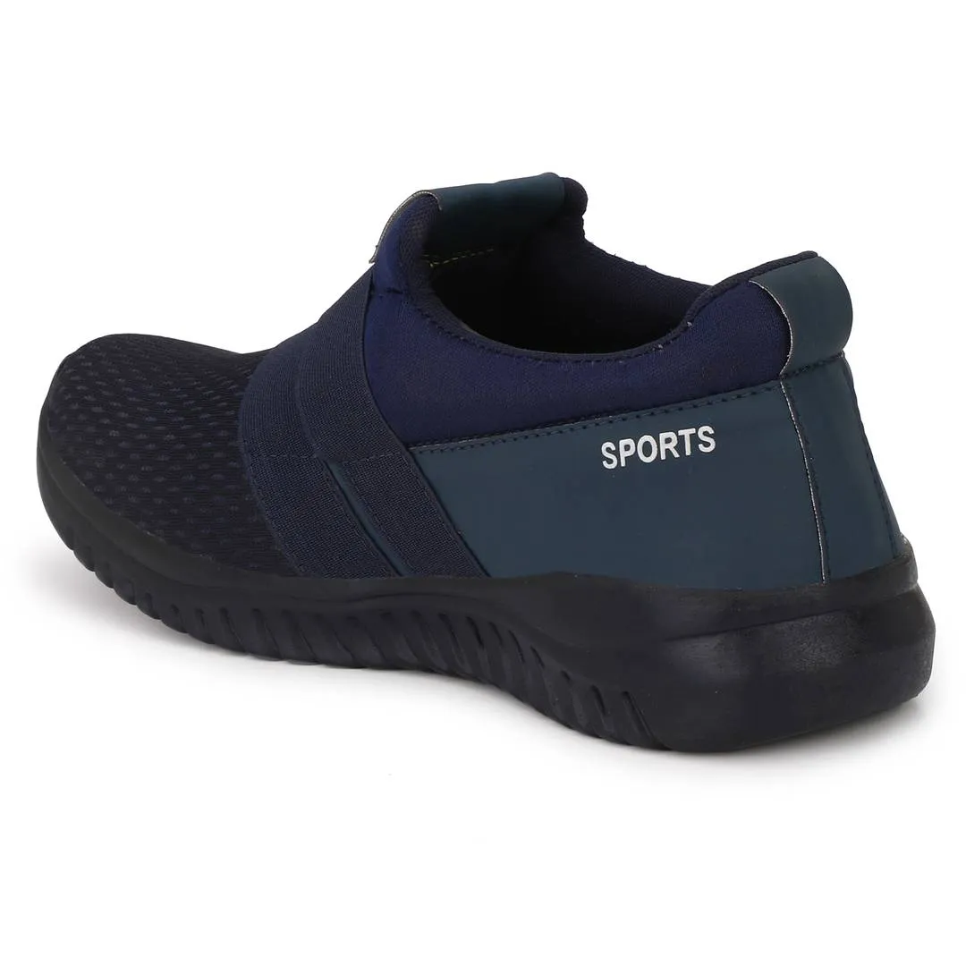 Navy Blue Canvas Mesh Slip On Velcro Casual Wear Walking Running Training Gym Football Sports Shoes