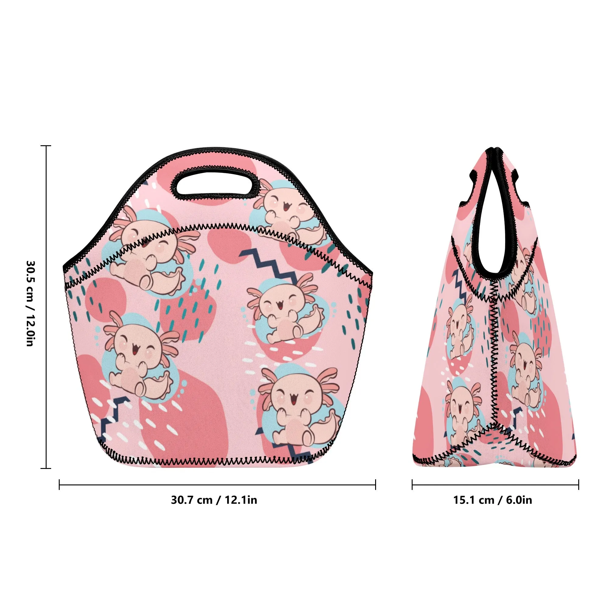 Neoprene lunch bag | Back to School Supplies | Thermal Insulated Lunch Bag | Cute Axolotls