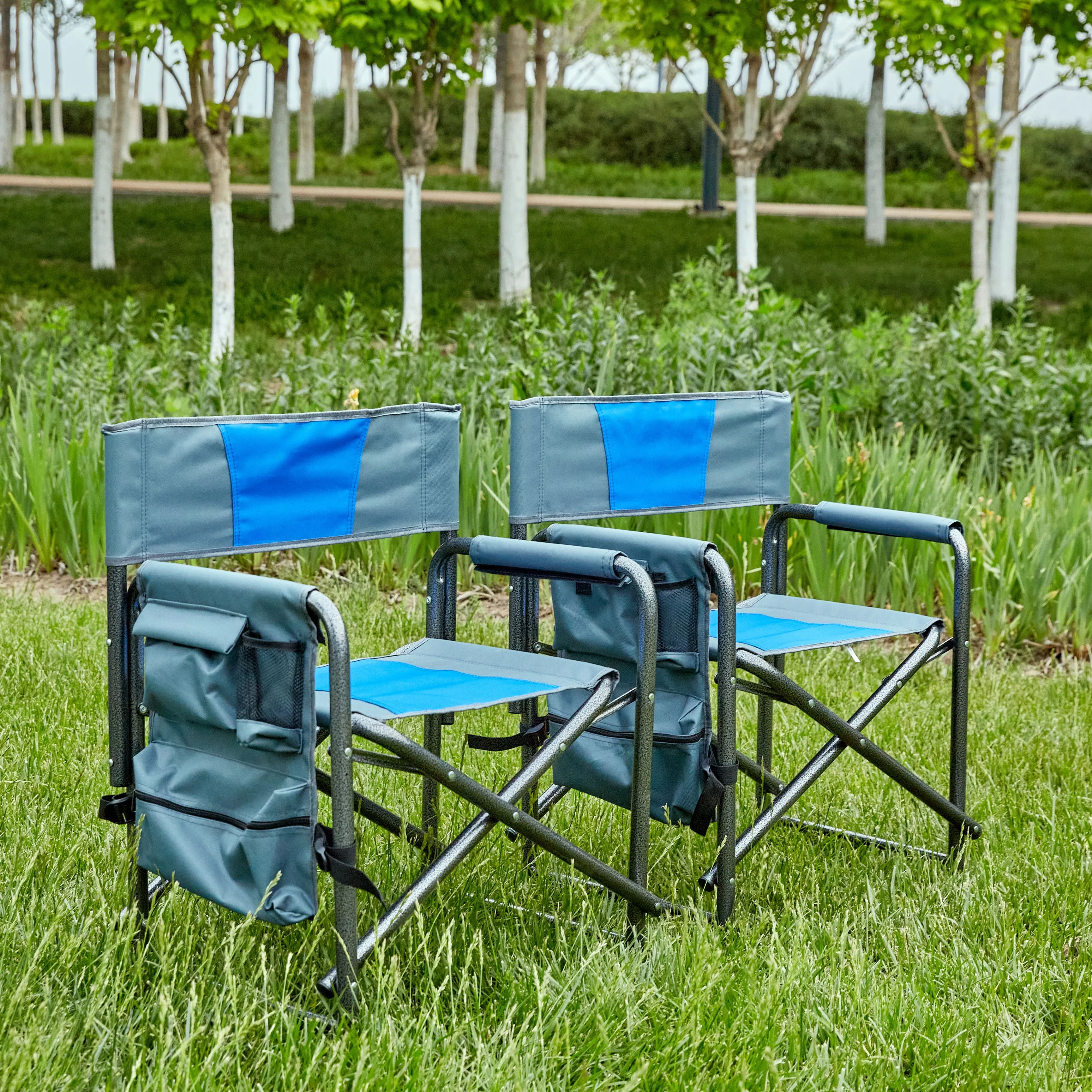 Padded Folding Outdoor Chair With Storage Pockets, Lightweight Oversized Directors Chair For Indoor, Outdoor Camping, Picnics And Fishing