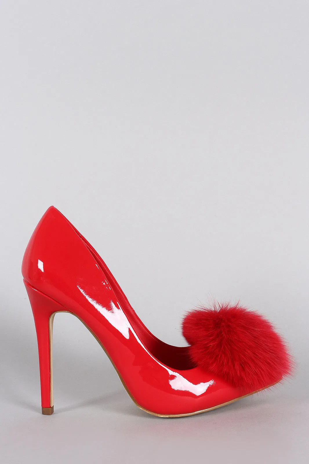 Privileged Faux Fur Pom Pom Patent Pointy Toe Stiletto Pump