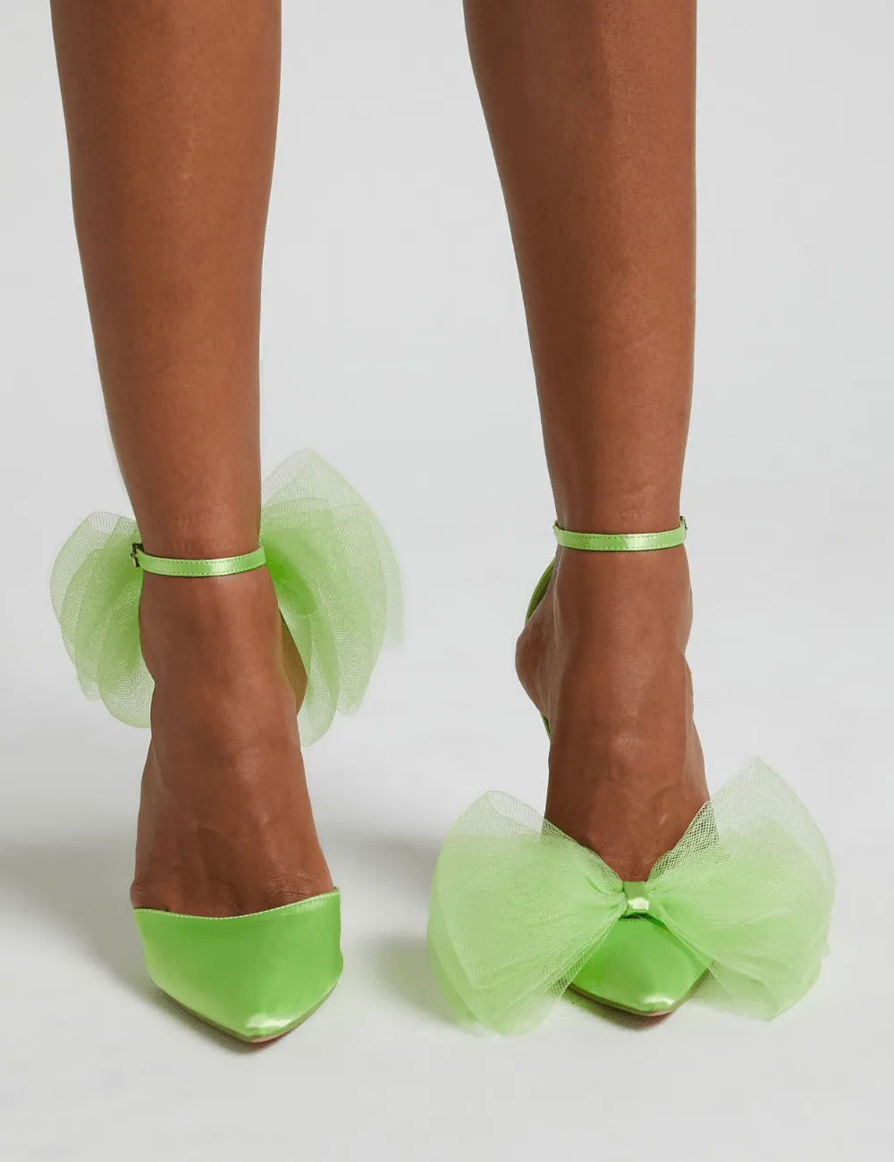 PUBLIC DESIRE - BELLE LIME SATIN HEELS