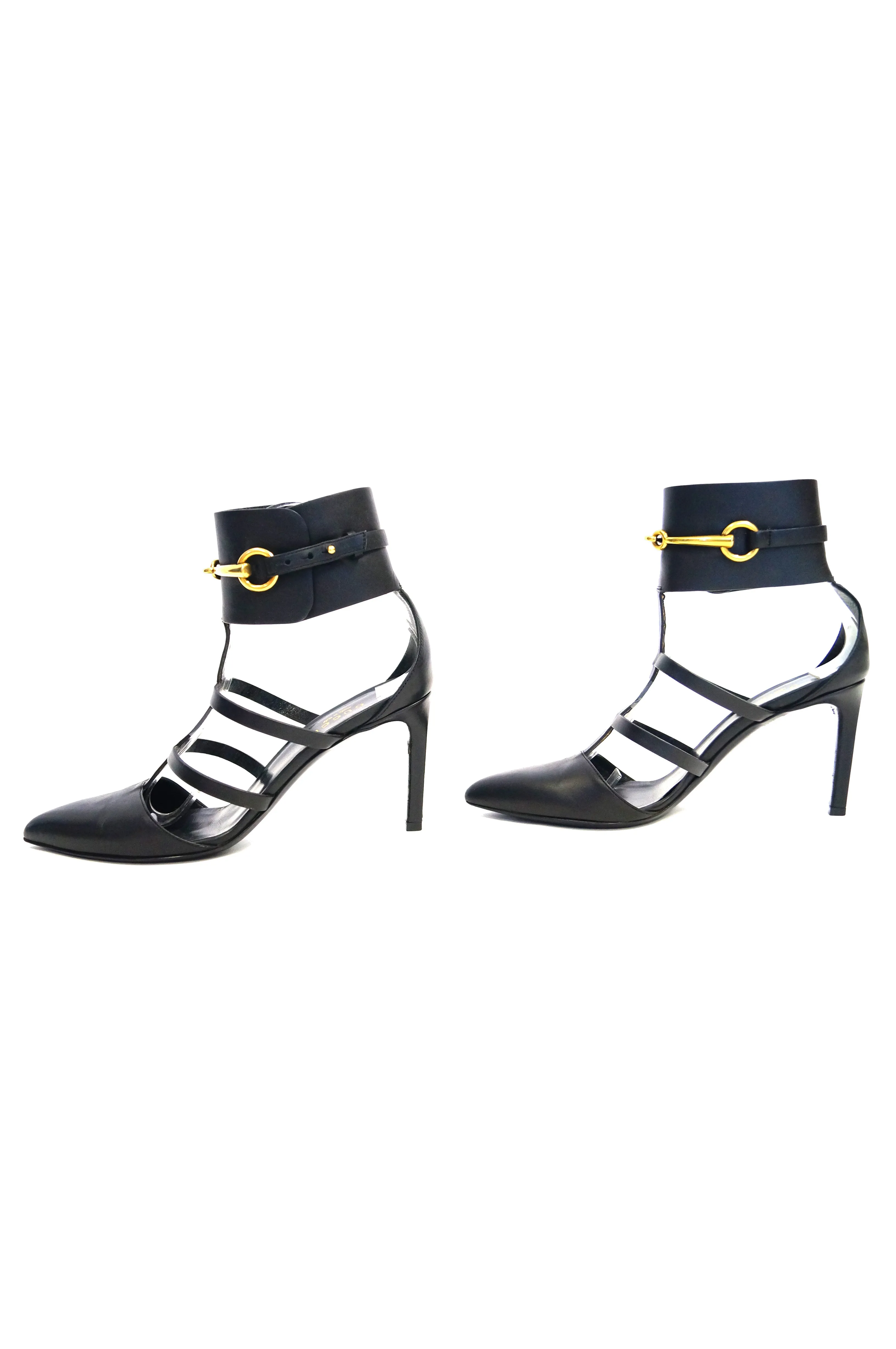 Tom Ford for Gucci Black Ankle Strap with Horsebit Logo Heels, 2000s