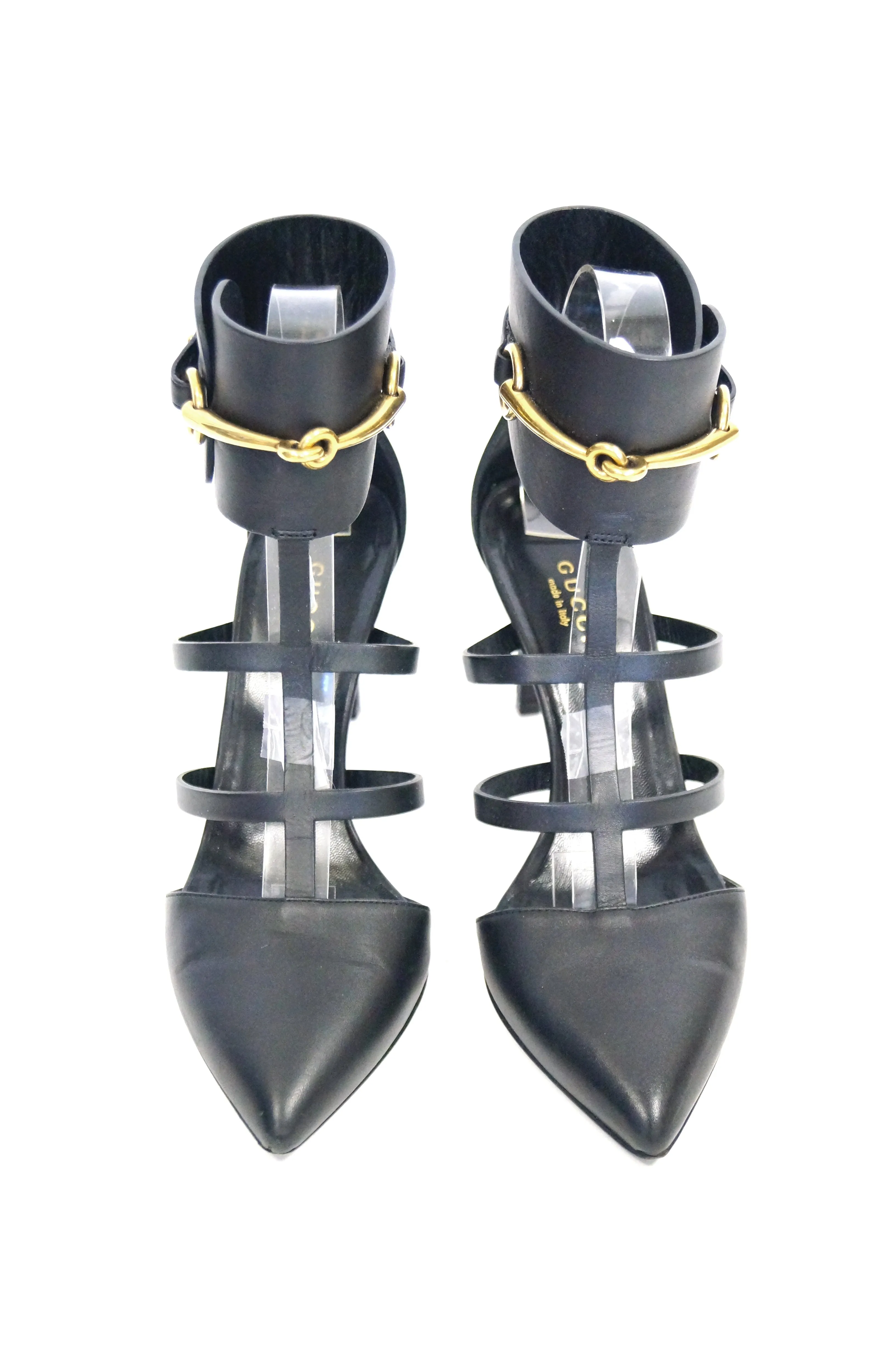 Tom Ford for Gucci Black Ankle Strap with Horsebit Logo Heels, 2000s