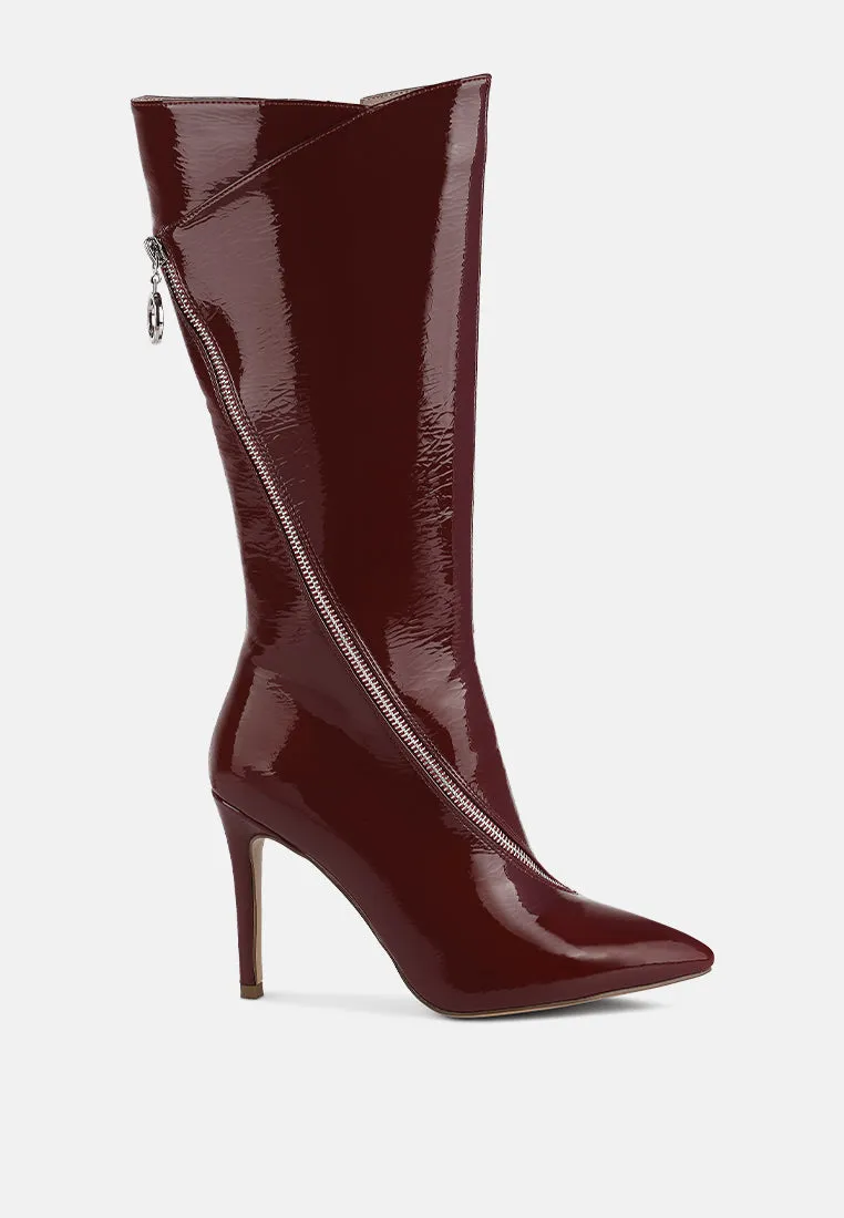 TSAROH Zip Around Calf Boot In Burgundy