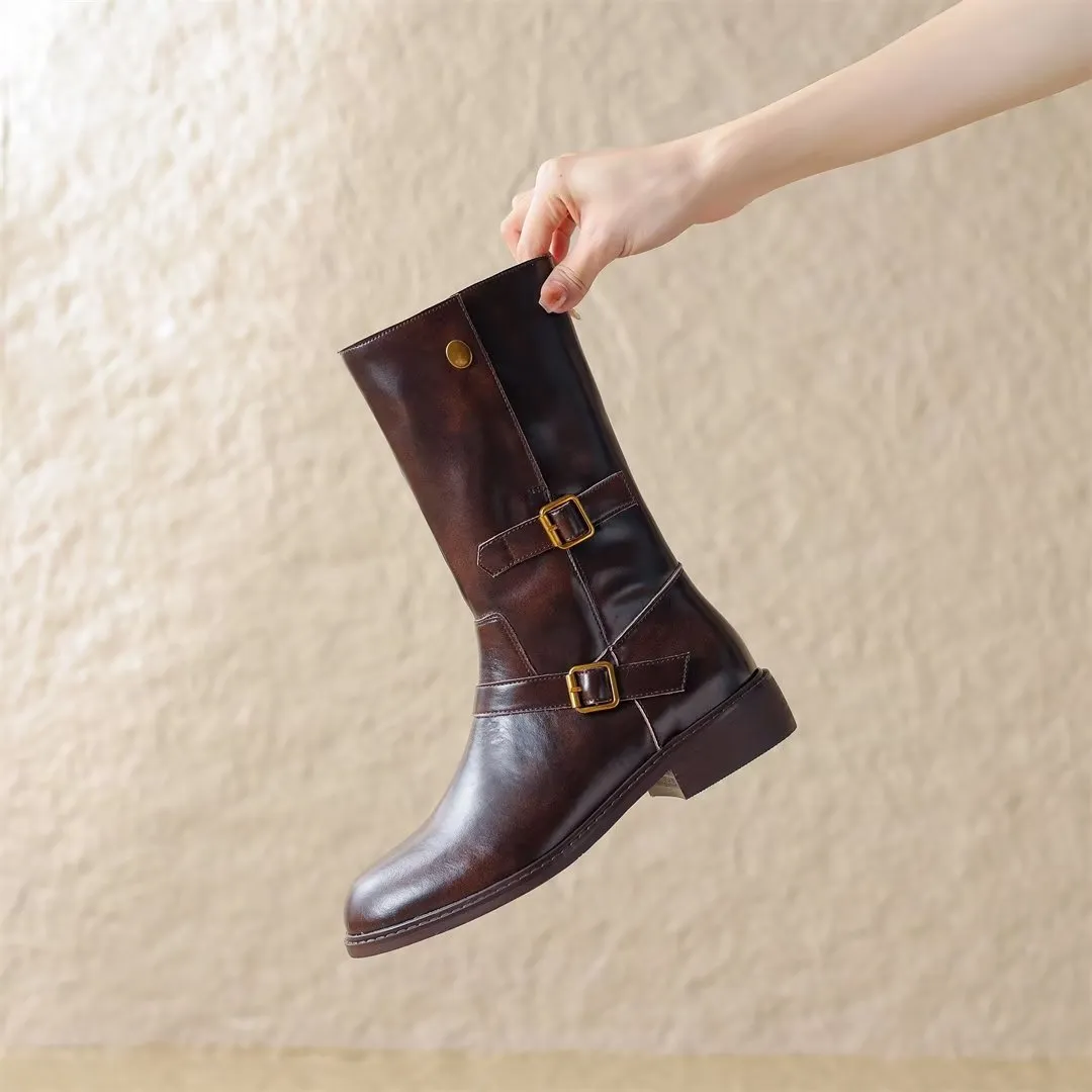 Urban Style Mid-Calf Leather Boots