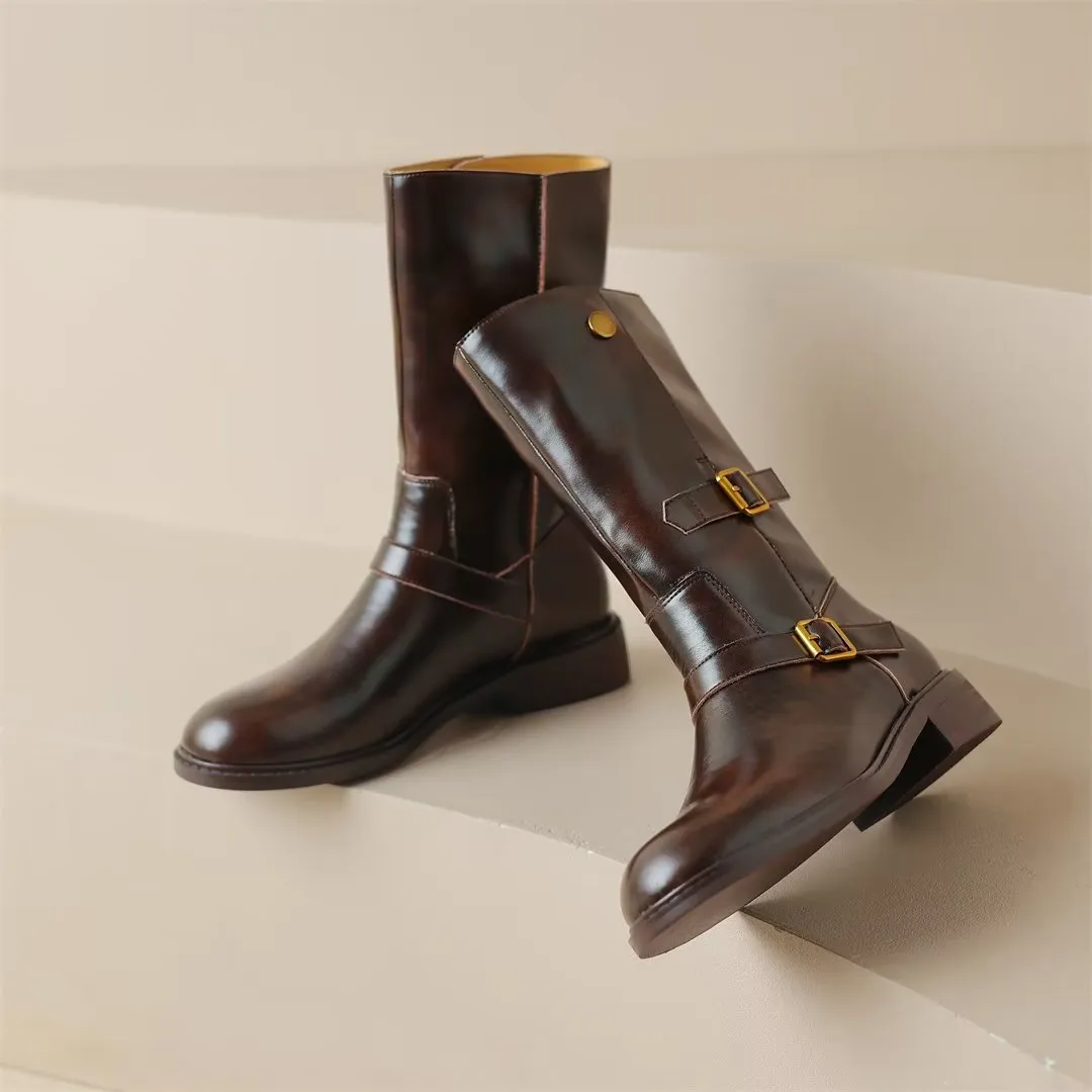 Urban Style Mid-Calf Leather Boots