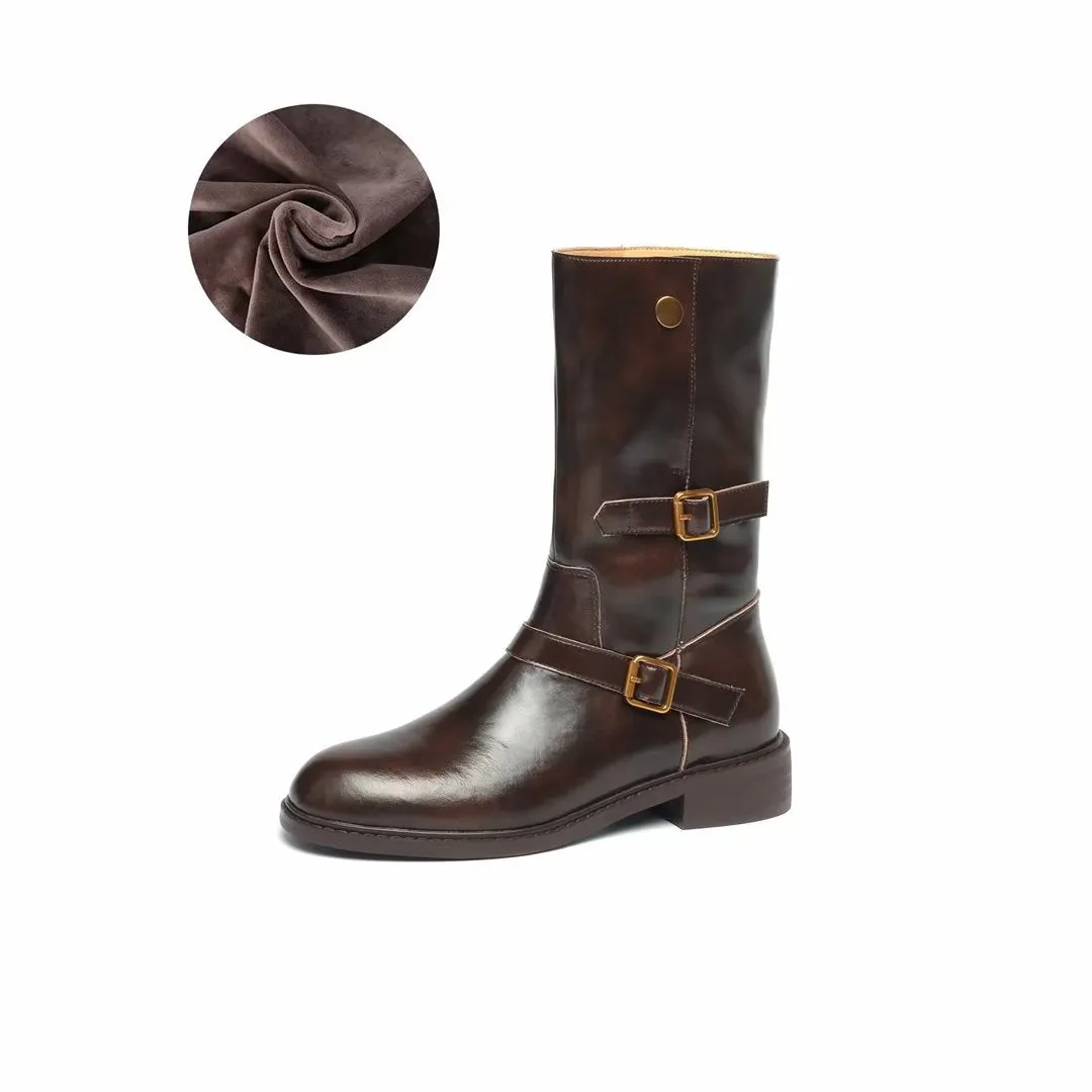 Urban Style Mid-Calf Leather Boots