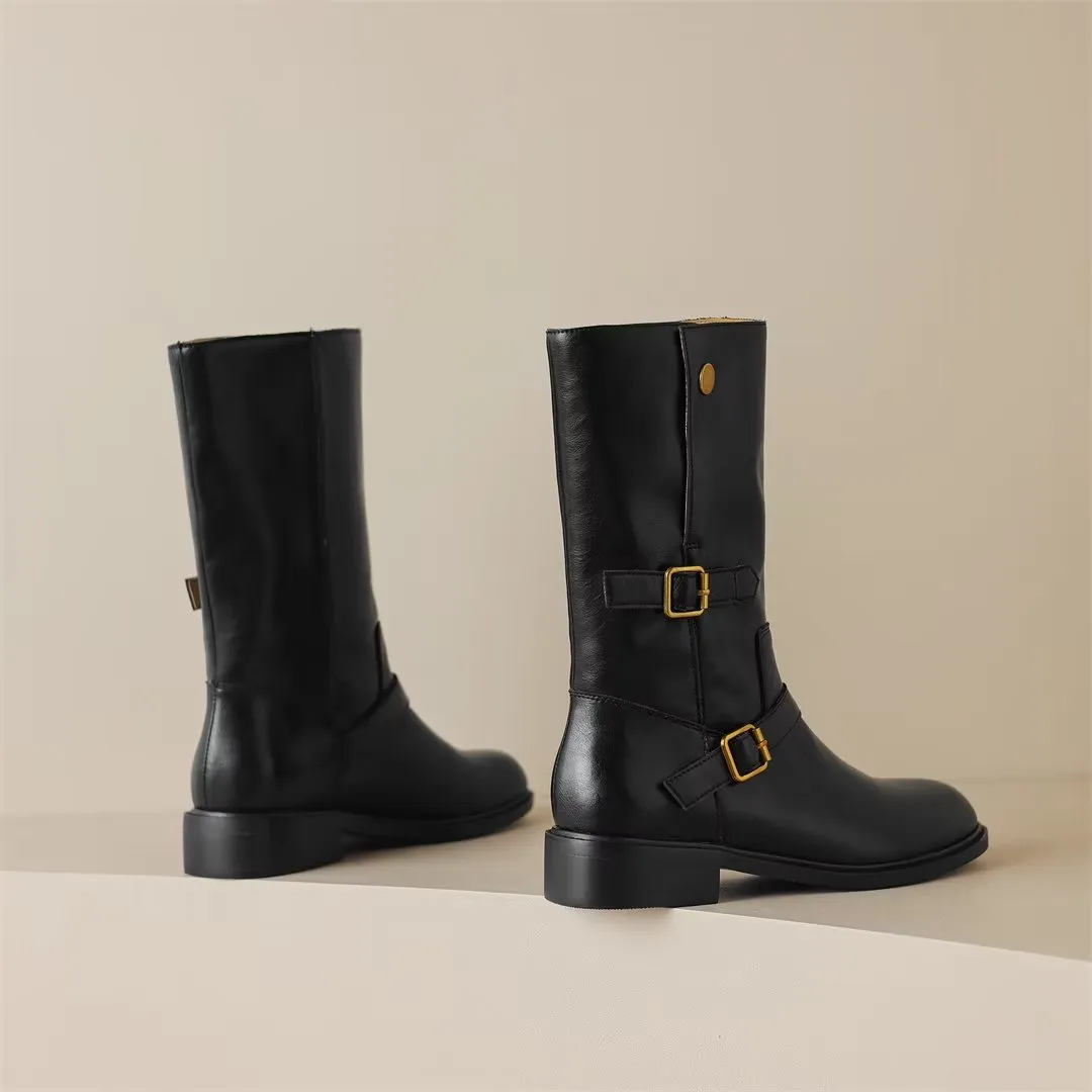 Urban Style Mid-Calf Leather Boots