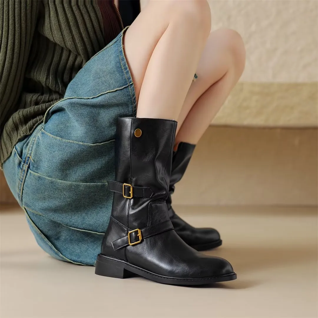 Urban Style Mid-Calf Leather Boots