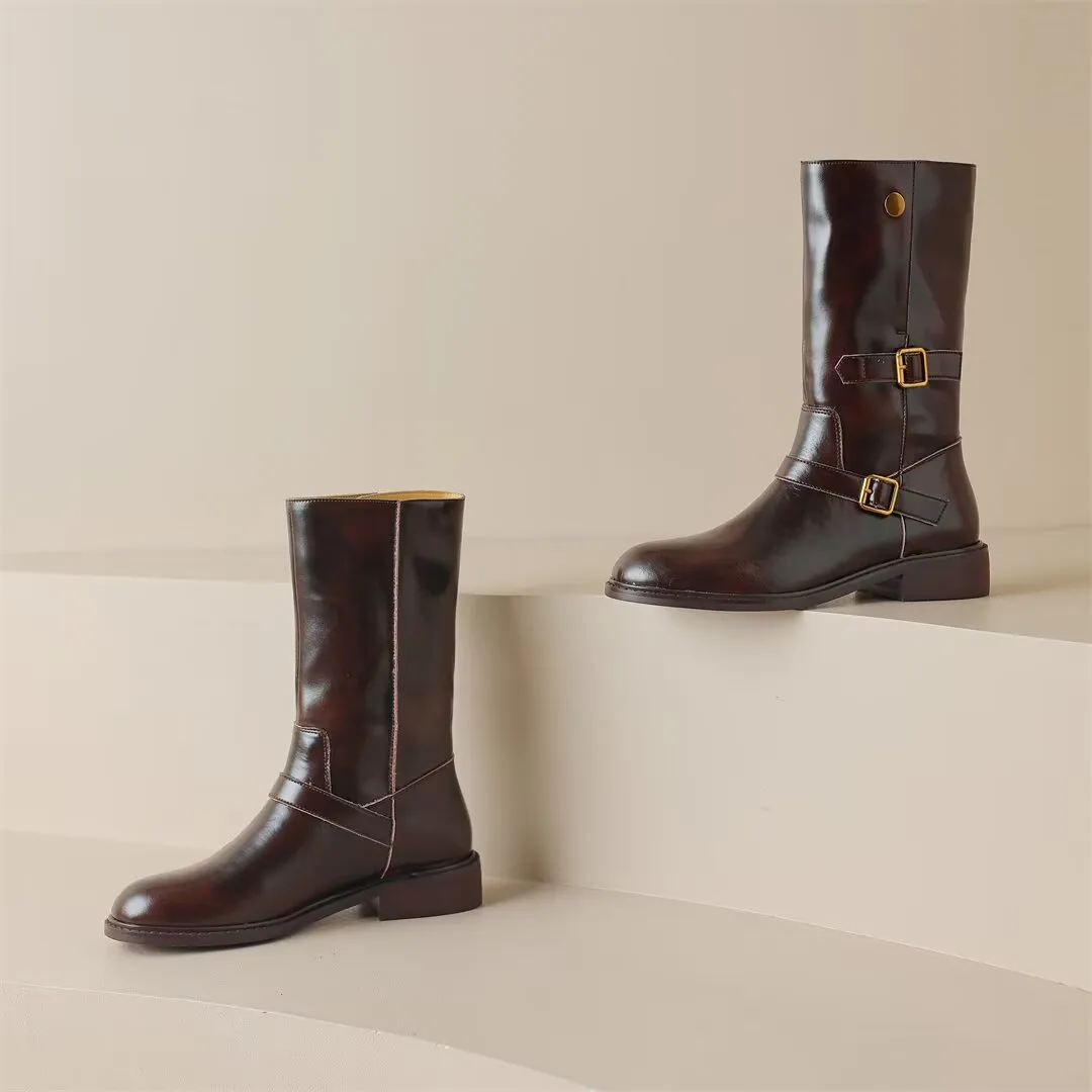 Urban Style Mid-Calf Leather Boots