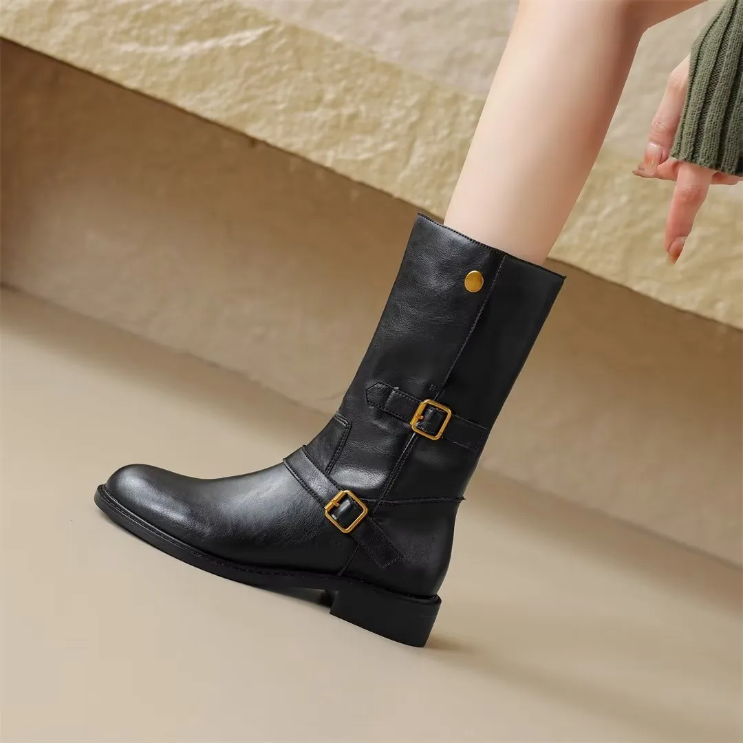 Urban Style Mid-Calf Leather Boots