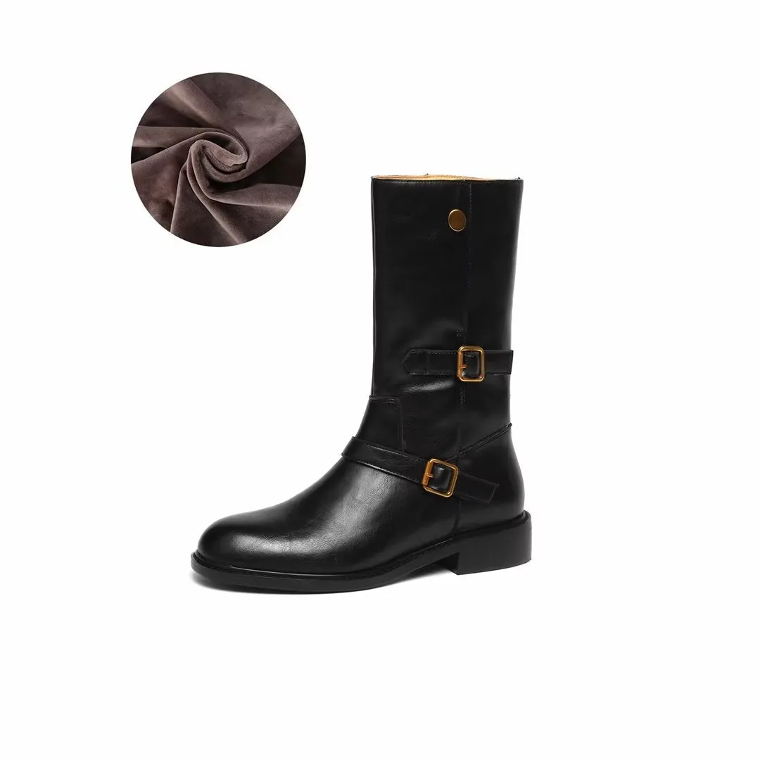 Urban Style Mid-Calf Leather Boots