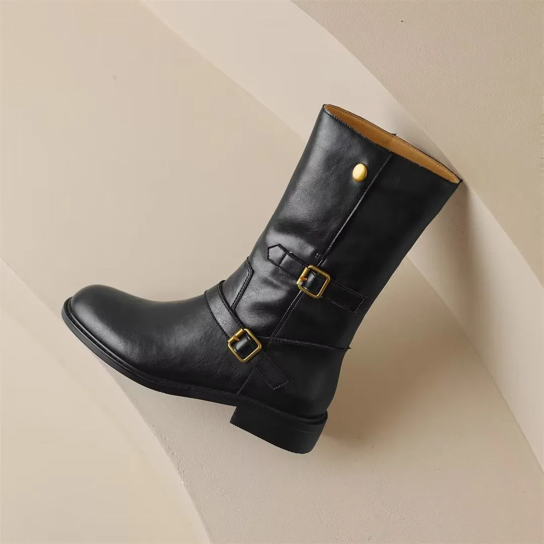 Urban Style Mid-Calf Leather Boots