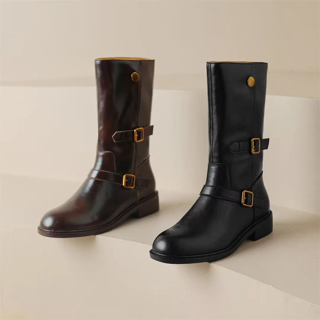 Urban Style Mid-Calf Leather Boots