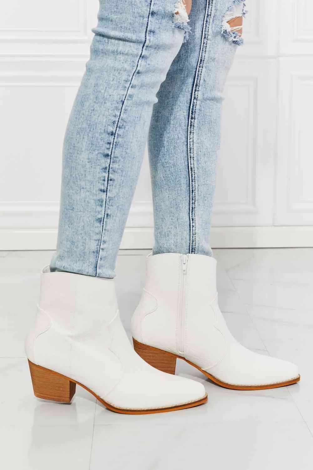 Western Ivory Ankle Vegan Leather Womens Boots