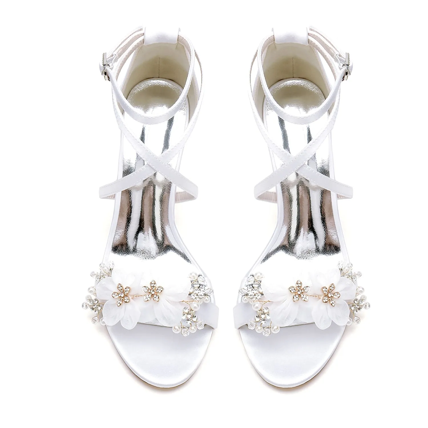 Women's Satin Stiletto Heel Sandals With Flower Wedding Shoes Bridal Shoes