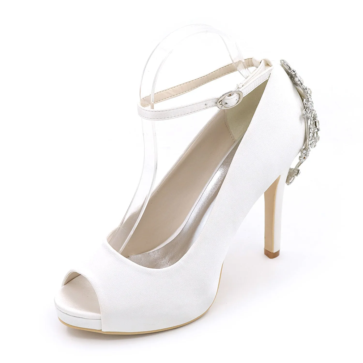 Women's Satin Stiletto Heel Sandals With Rhinestone Wedding Shoes Bridal Shoes